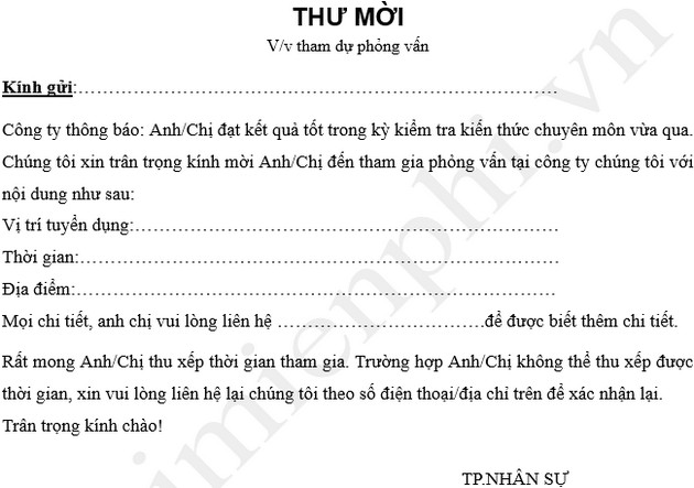 Thư mời tham dự phỏng vấn nhân sự đẹp hay nhất taimienphi vn