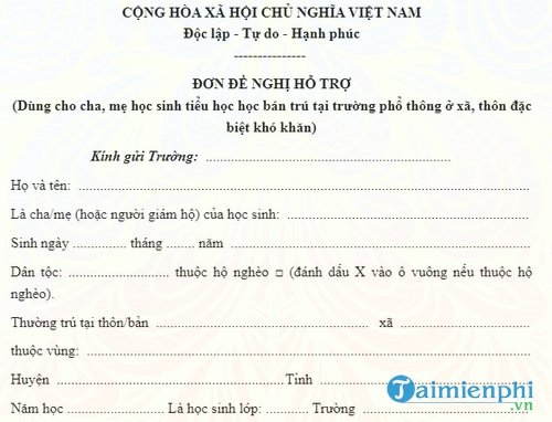 don de nghi ho tro hoc sinh tieu hoc ban tru dac biet kho khan