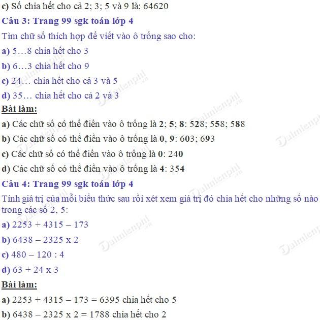 giai toan 4 trang 99 sgk luyen tap chung 2