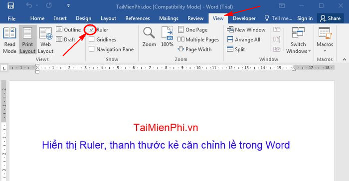 hien thi ruler trong word 2016