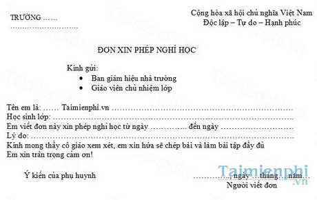 don xin nghi hoc