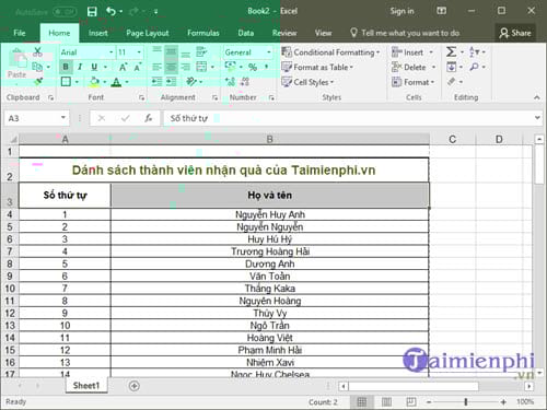 lap tieu de Excel khi in