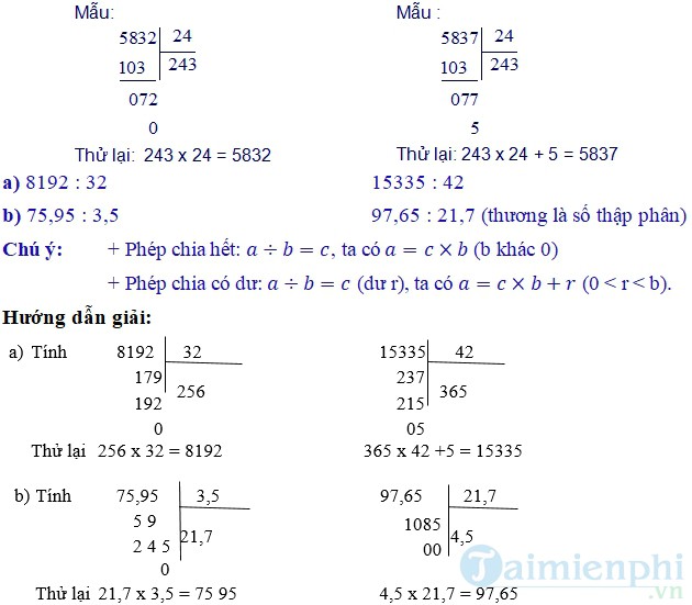 giai bai tap toan 5 trang 163 164 sgk on tap phep chia