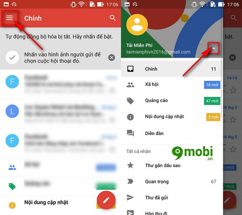 cach dang xuat gmail tren dien thoai xoa gmail 2