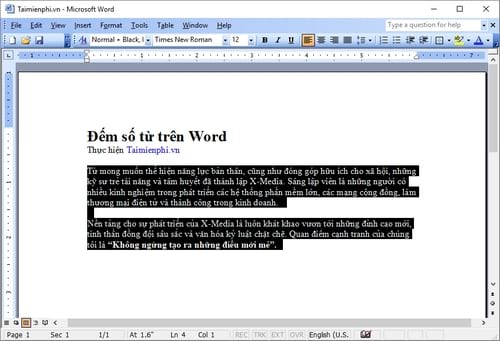 cach dem so tu trong word 2