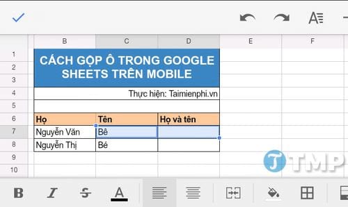 cach gop o trong google sheets 2