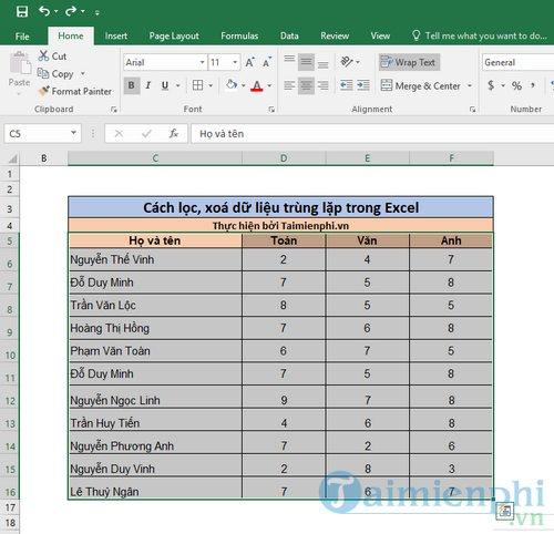 cach loc xoa du lieu trung lap trong file excel 2