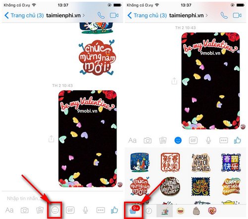 tai sticker chim mau tim tren facebook va messenger