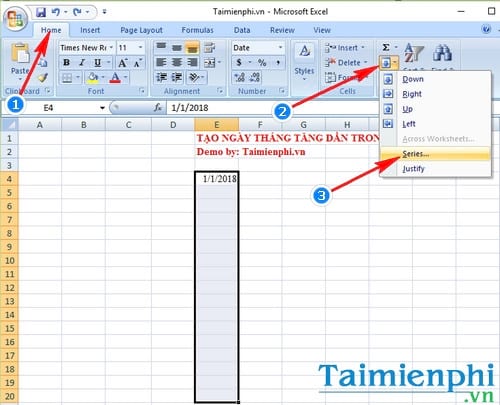 cach tao ngay thang tang dan trong excel 2