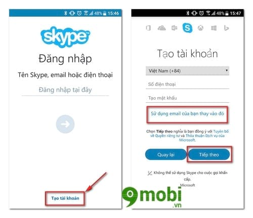cach tao tai khoan skype tren dien thoai android iphone 2