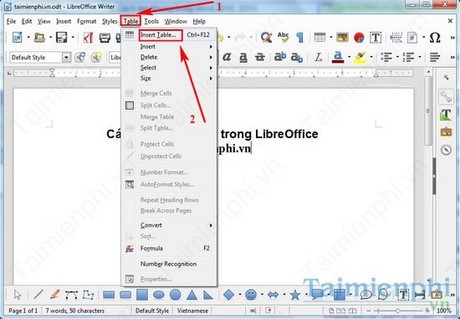 them bang trong libreoffice