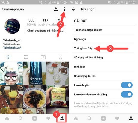 tat thong bao instagram