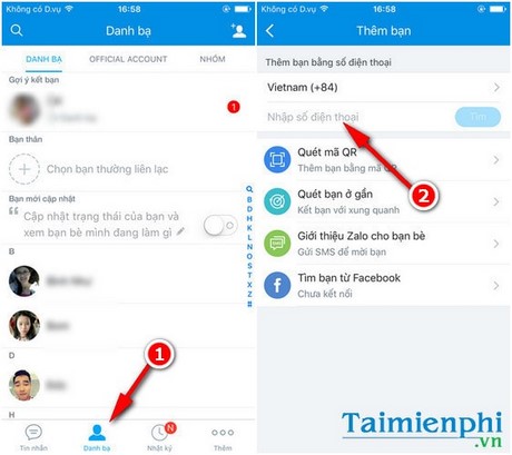 tim ban zalo tren iphone