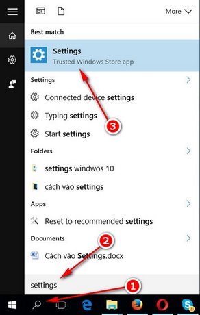 truy cap settings tren windows 10