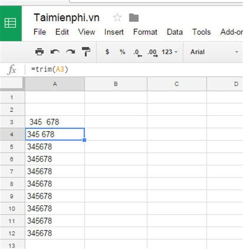 cach xoa khoang trang trong google sheets 2