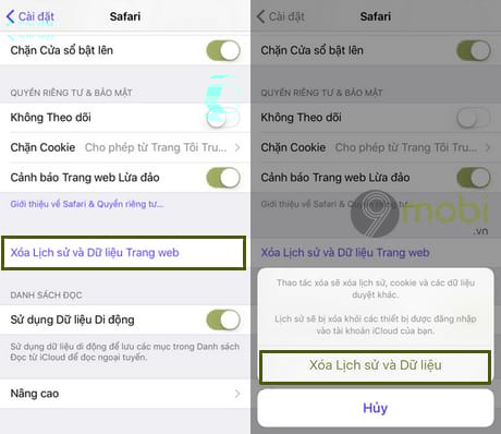 Xóa lịch sử duyệt web Safari xoa lich su duyet web