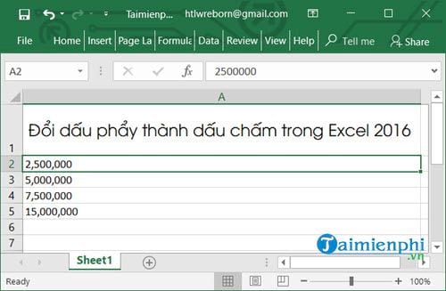 chuyen dau cham thanh dau phay trong excel 2016 2013 2010 2007 2003 2