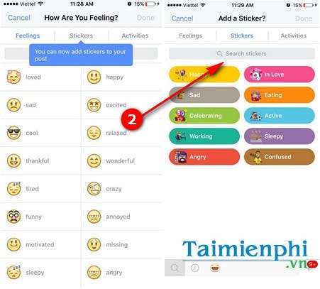 cach dang trang thai bang sticker tren facebook