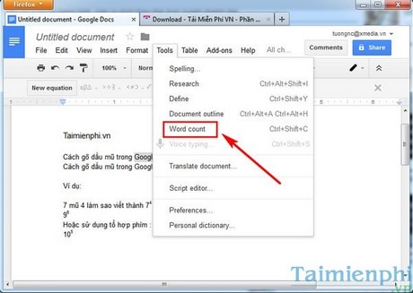 cach dem so tu tren google docs
