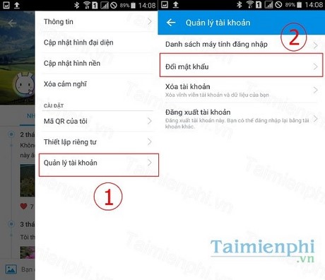 cach doi mat khau zalo tren dien thoai android