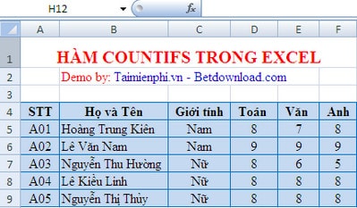 ham countifs trong excel