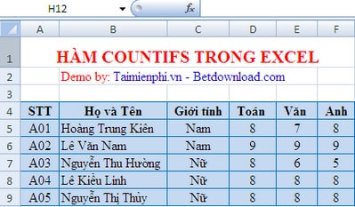 ham countifs trong excel