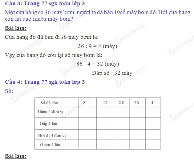 giai toan 3 trang 77 sgk luyen tap chung 2