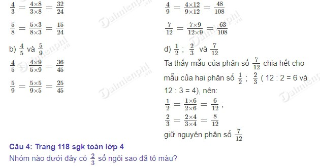 giai toan 4 trang 118 sgk luyen tap chung 2