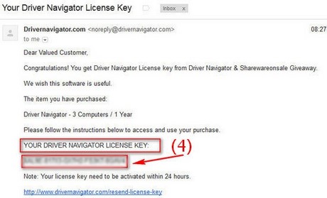 Driver navigator registration serial number