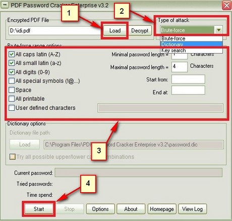 gỡ mật khẩu PDF bằng PDF Password Cracker go mat khau PDF bang PDF Password Cracker