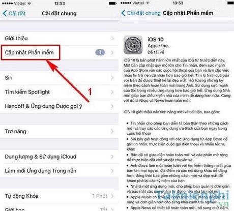 nang cap ios 10