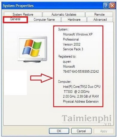 Check cấu hình máy tính win xp Check cau hinh may tinh win xp