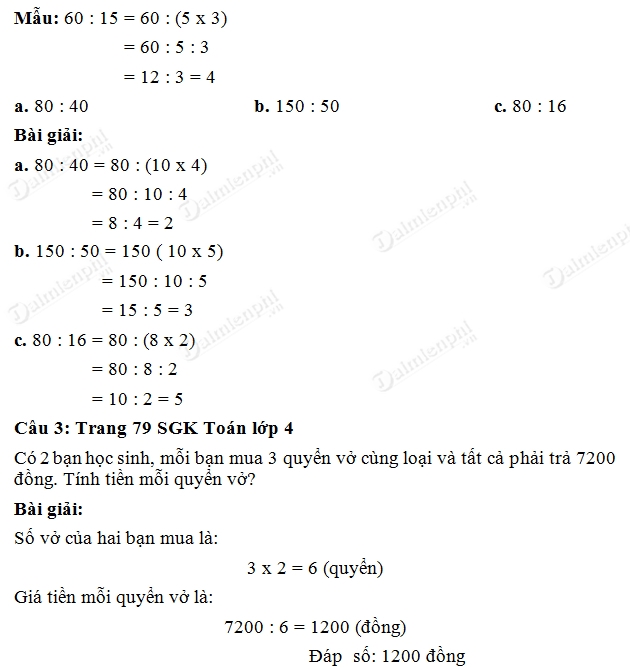 giai toan lop 4 chia mot so cho mot tich