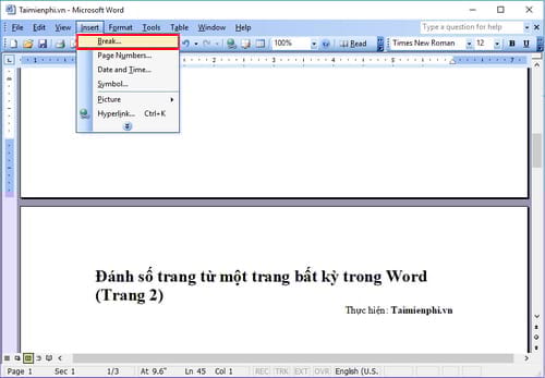 danh so trang tu mot trang bat ky