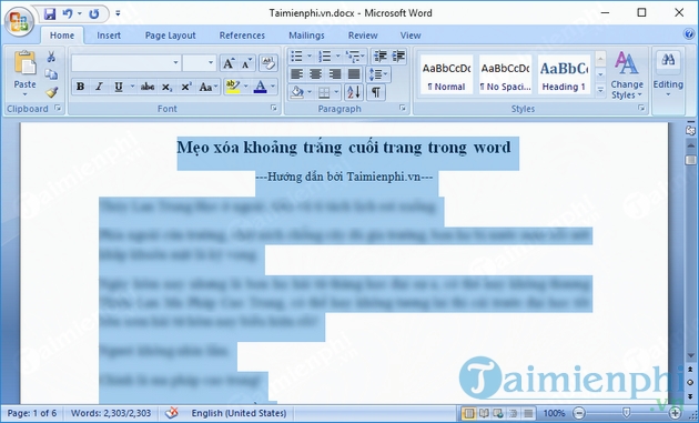 meo xoa khoang trang cuoi trang trong word 2