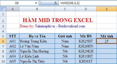 ham mid trong excel
