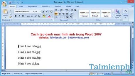 How to create a list of images in Word 2007