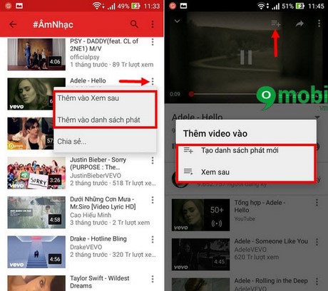them nhac youtube vao danh sach phat
