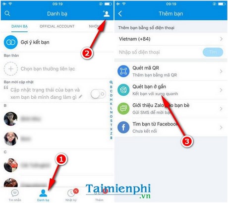 tim ban tren zalo bang cach quet ban o gan