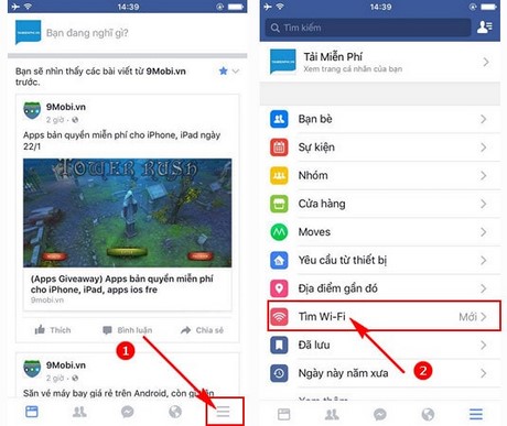 tim diem phat wifi bang facebook
