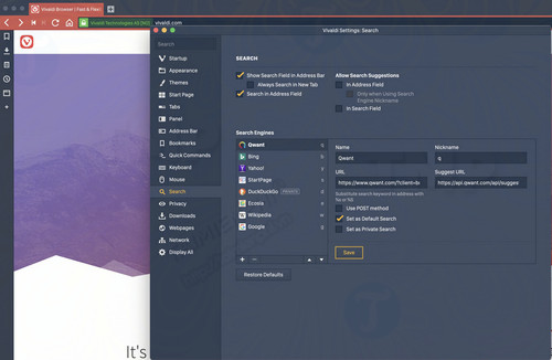 vivaldi bo sung cong cu tim kiem rieng tu qwant 2