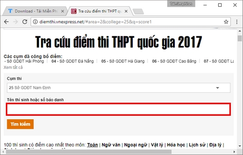 xem diem thi thpt 2017 tinh nam dinh theo ten so bao danh 2
