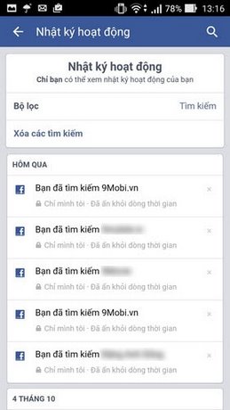 xem nhat ky facebook tren android