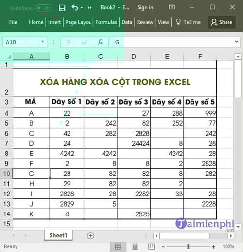 xoa hang cot trong excel bang chuot hoac phim nong, xoa hang cot trong excel, xoa 1 hang 1 cot trong excel
