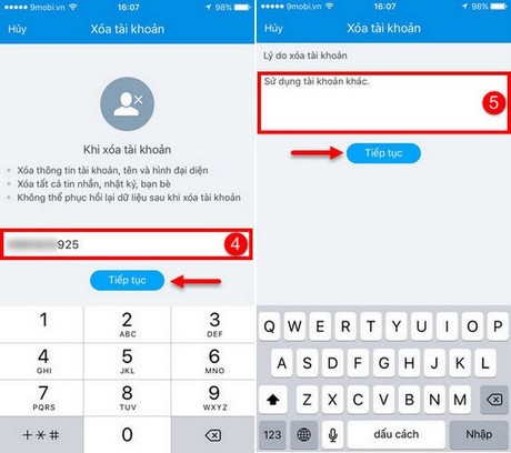 delete tai khoan zalo iphone