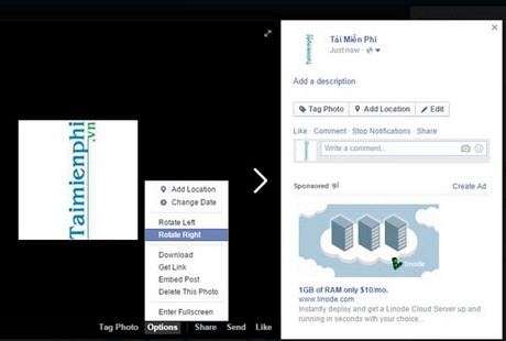 xoay anh facebook sau khi upload, cach xoay anh facebook, anh facebook chinh sua xoay