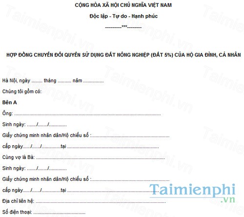 download hop dong chuyen nhuong quyen su dung dat nong nghiep