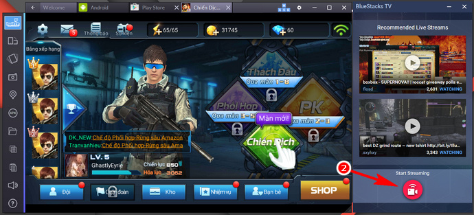 BlueStacks tren strean