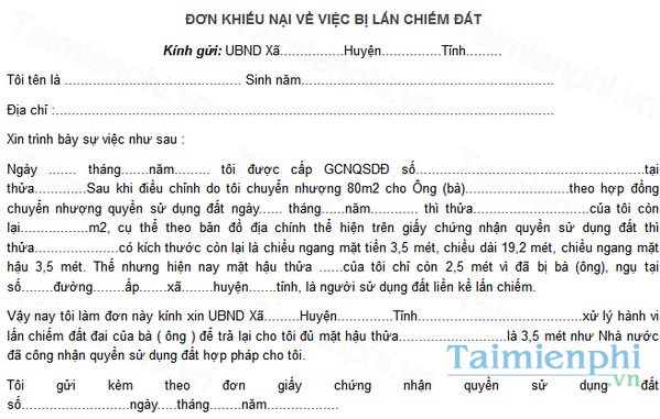 download don khieu nai giai quyet tranh chap dat dai