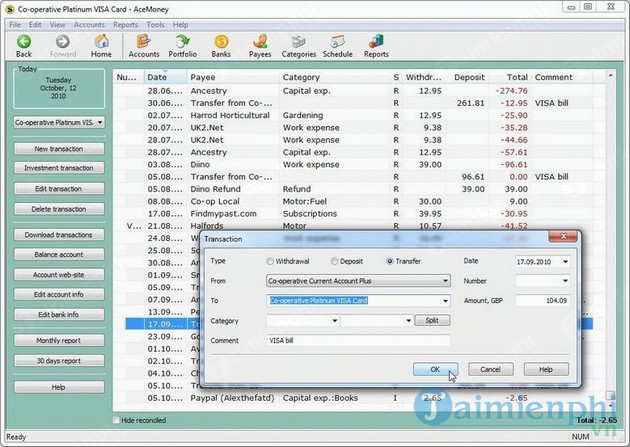 Phần mềm quản lý tài chính AceMoney Lite